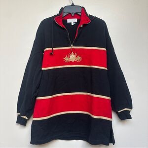 St. John Sport Striped Navy Red Gold Quarter Zip Pullover Sweater Sz P (Petite)